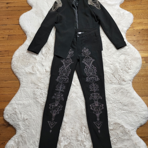 Rare H&M Black Beading Fringe Tassel Shoulder Badges Suit Jacket Co ord Set. - Picture 17 of 17